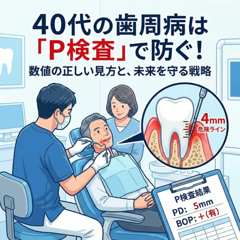 40代の歯周病は「P検査」で防ぐ！ 数値の正しい見方、費用、そして未来の歯を守る戦略