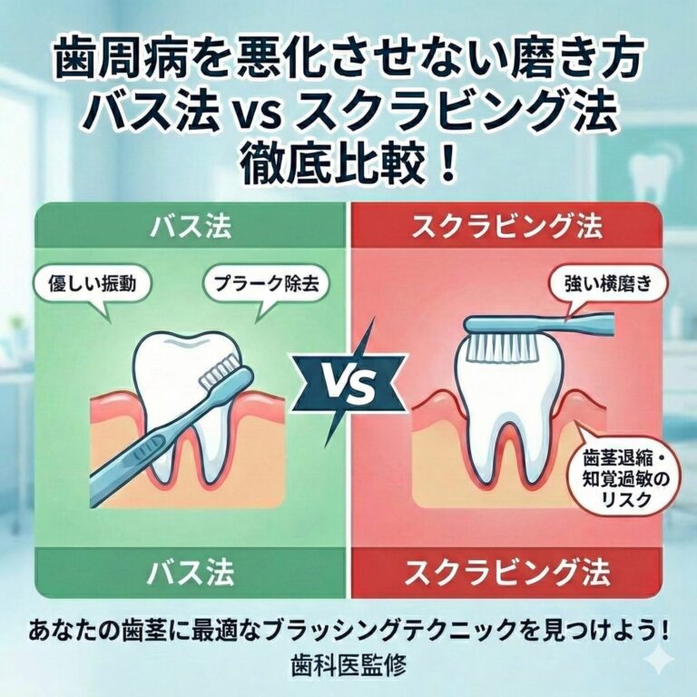 【歯周病を悪化させない磨き方】バス法とスクラビング法を徹底比較！あなたの歯茎に最適なブラッシングテクニック