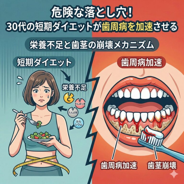 【30代の盲点】短期ダイエットが「歯周病」を加速させる！栄養不足と歯茎の崩壊メカニズム