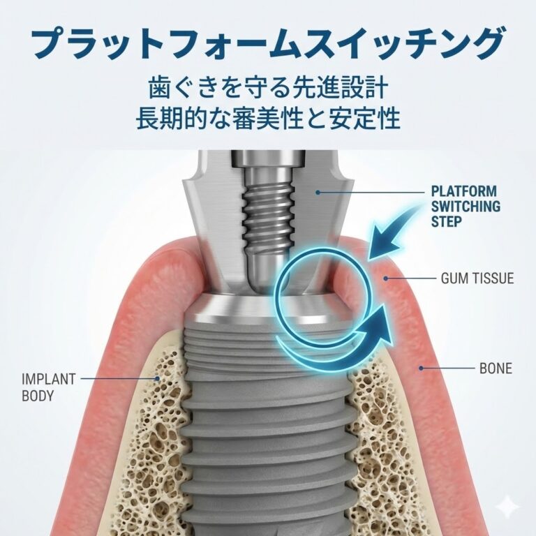 【東京・港区のインプラント】歯ぐきの退縮を防ぐ「プラットフォームスイッチング」とは？長期的な審美性と安定性の秘密