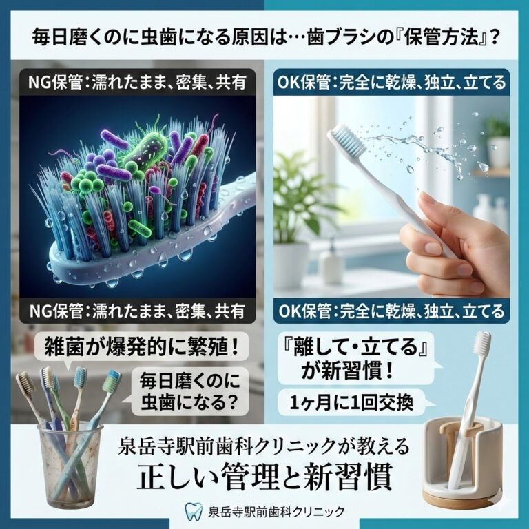 「毎日歯を磨いているのに虫歯になる…」原因は歯ブラシの保管方法？港区・高輪ゲートウェイの歯医者が教える正しい管理と新習慣