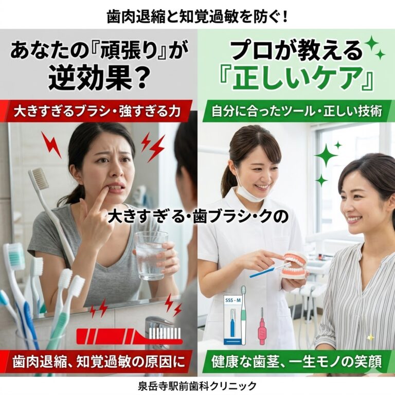 あなたの頑張りが逆効果？大きすぎる歯ブラシ・歯間ブラシが招く歯肉退縮と知覚過敏のメカニズム