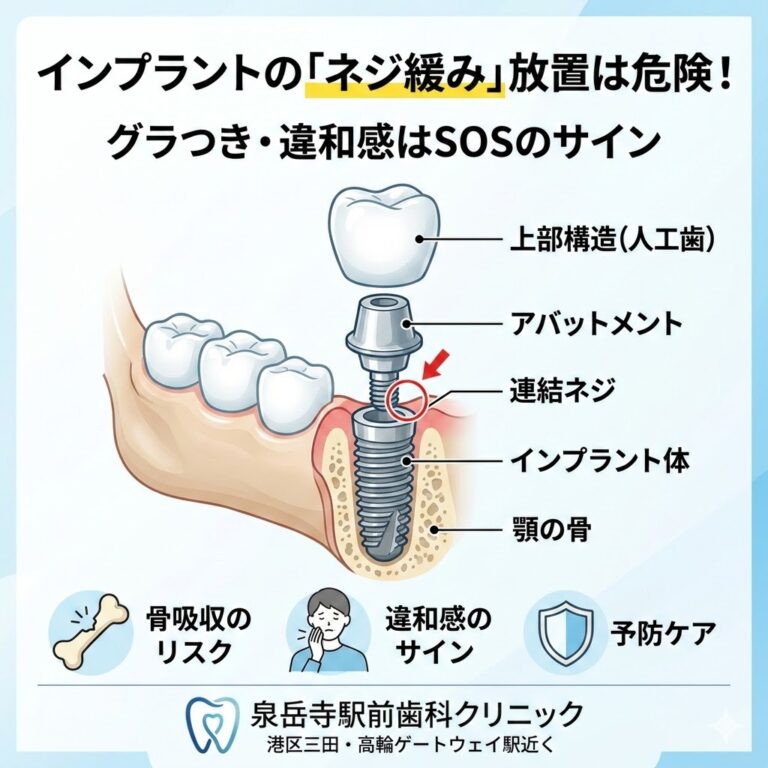 インプラントのネジが緩む原因と、すぐに行うべき処置