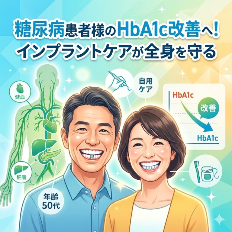 糖尿病患者様のHbA1c改善へ！インプラントケアが全身の健康と血糖値を守るメカニズム