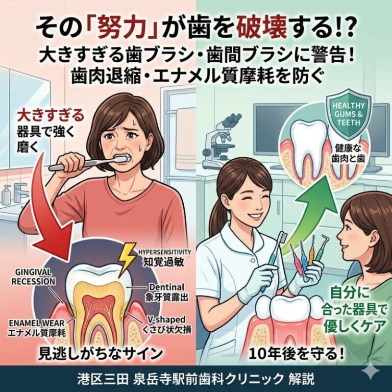 その「努力」が歯を破壊する！？大きすぎる歯ブラシ・歯間ブラシで見逃しがちな歯肉退縮とエナメル質摩耗のサイン