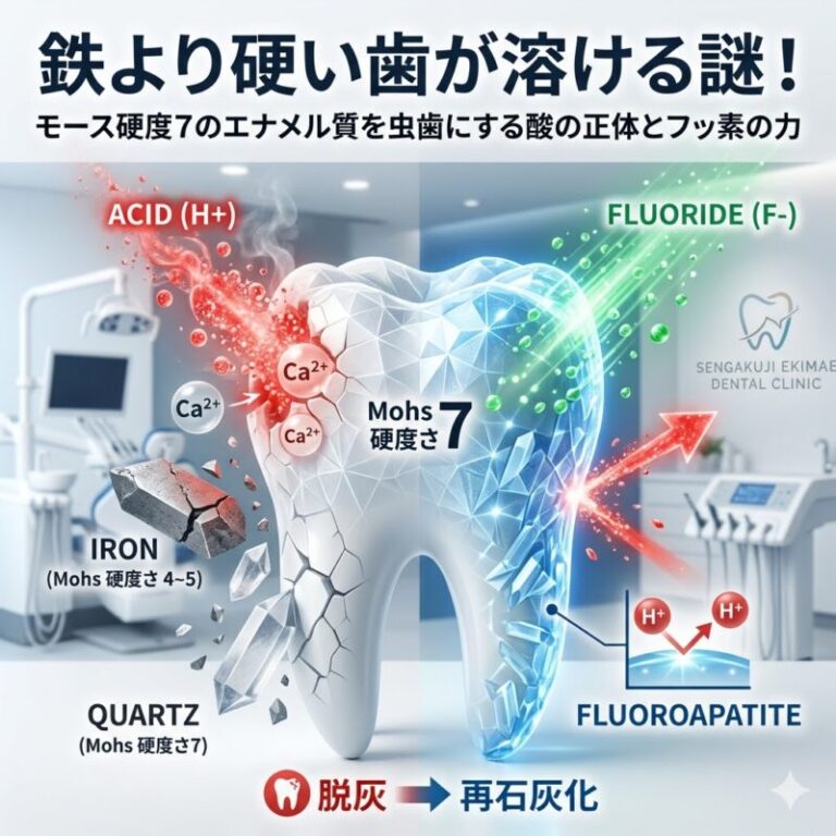 鉄より硬い歯が溶ける謎！モース硬度7のエナメル質を虫歯にする酸の正体とフッ素の力